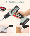 Trapano con 2 velocità meccaniche per foratura e avvitatura su legno, metallo e plastica, facile da usare