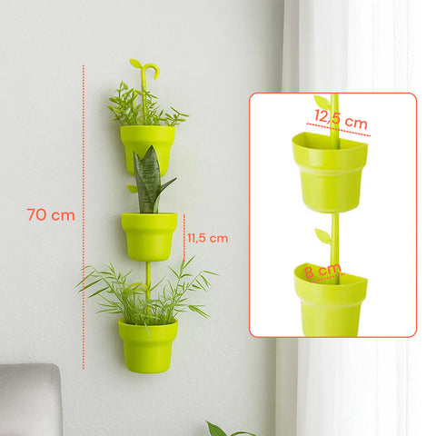 Tris Contenitori Portapiante Per Parete Verde