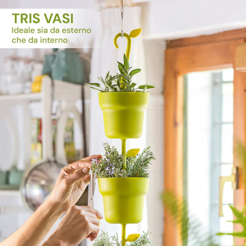 Tris Contenitori Portapiante Per Parete Verde