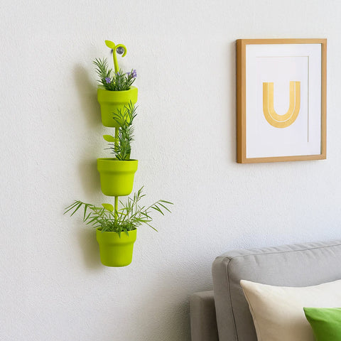 Tris Contenitori Portapiante Per Parete Verde