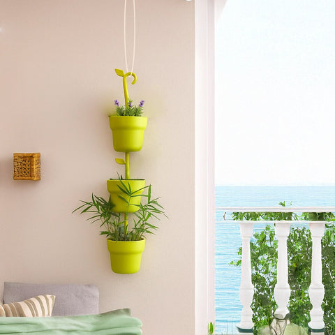 Tris Contenitori Portapiante Per Parete Verde