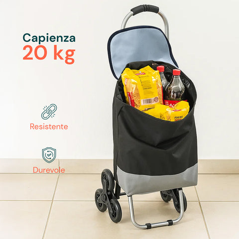 Carrello con capacità 20kg resistente e durevole, perfetto per spesa settimanale e trasporto di oggetti voluminosi quotidiani