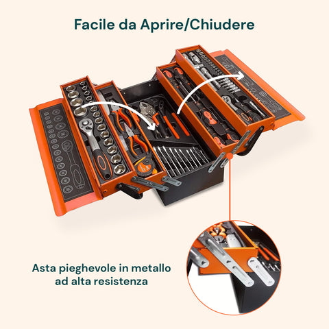 Cassetta Attrezzi Professionale con 85 Pezzi Inclusi per Uso Meccanico e Domestico