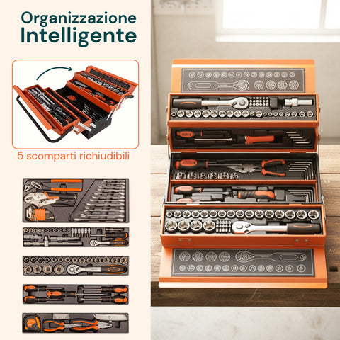 Cassetta Attrezzi Professionale con 85 Pezzi Inclusi per Uso Meccanico e Domestico