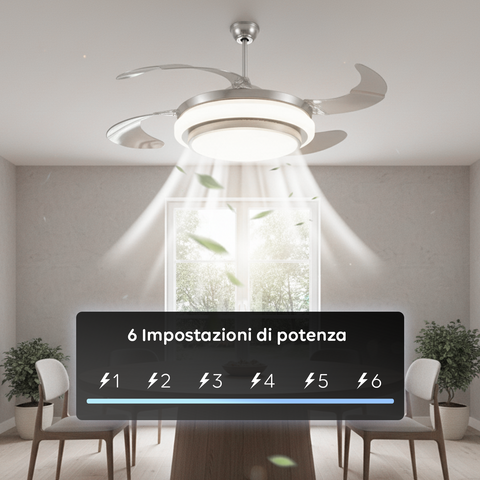 Ventilatore Da Soffitto 4 Pale A Scomparsa Con Luce E Telecomando 35w