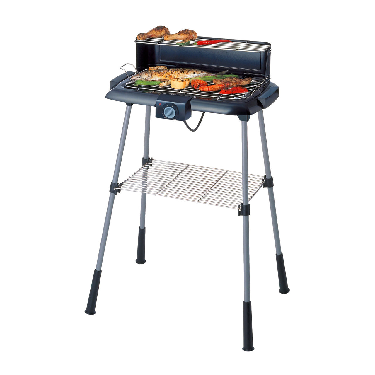 Barbecue Elettrico da Esterno 88x54 Cm con Griglia e Scaldavivande