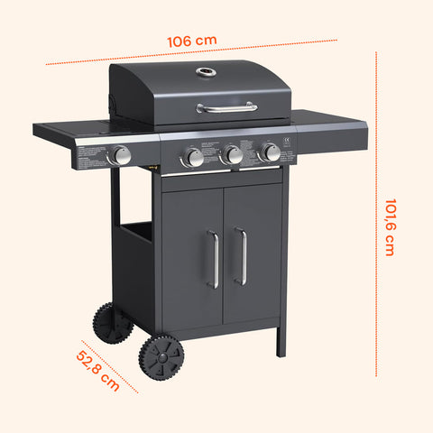 Barbecue a gas con dimensioni complete 106x101x52 cm, ideale per terrazze e giardini di medie dimensioni