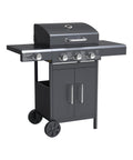 Barbecue a gas grigio antracite con 3 bruciatori, coperchio e mobiletto con ruote per giardino e terrazza