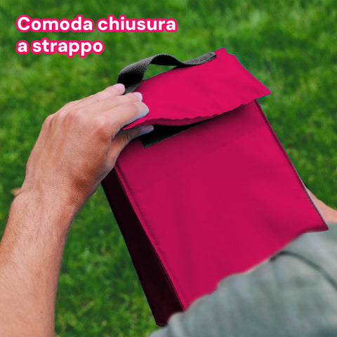 Borsa frigo con chiusura a strappo comoda e facile apertura, realizzata in tessuto resistente e impermeabile