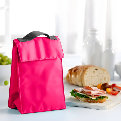 Borsa frigo rosa per pranzo in ufficio con sandwich, realizzata in tessuto impermeabile e resistente