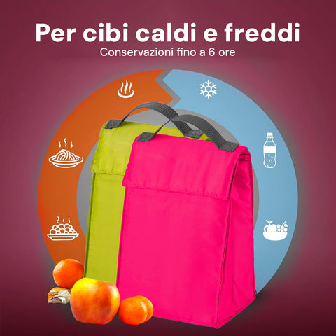 Borsa termica per cibi caldi e freddi con conservazione fino a 6 ore, ideale per pranzi e bevande fresche