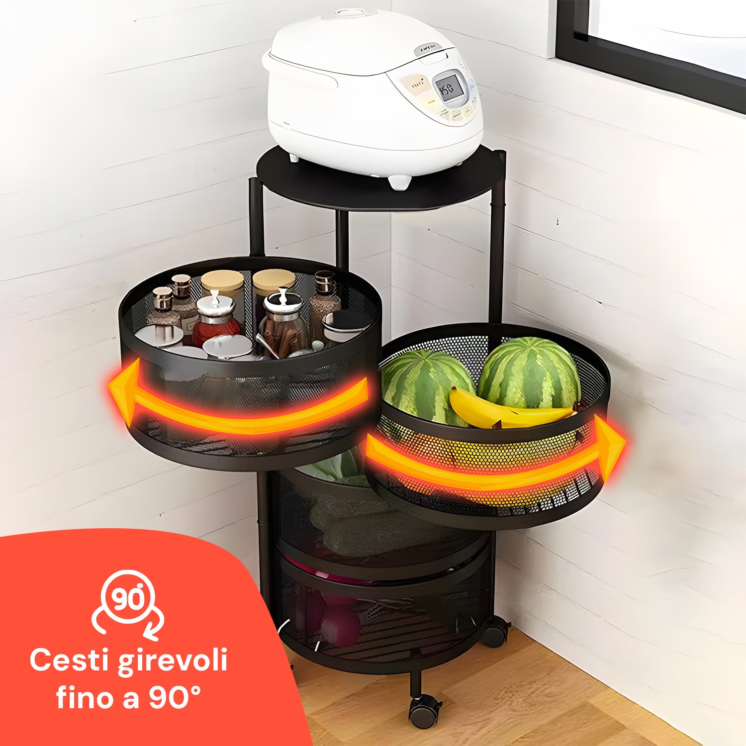 Carrello Portaoggetti Laiensia 3 Livelli – Con Ruote E Adesivi – Nero