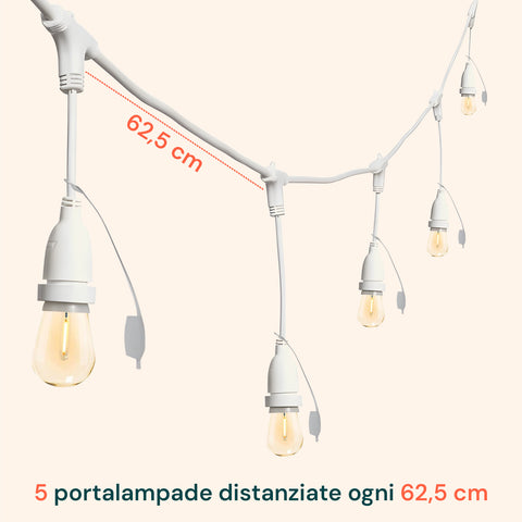 Catena Portalampade 5 Attachi E27 5mt Bianca
