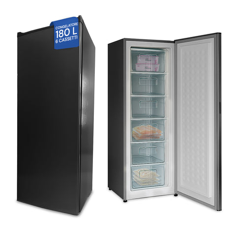 Congelatore Verticale a 6 Cassetti 180L 54x54x142 cm Statico Grigio