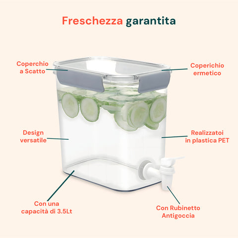 Contenitore per Bevande 3,5 Litri con Tappo Ermetico e Rubinetto Antigoccia