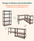 Design modulare personalizzabile con altezza regolabile ogni 5cm, configurazioni multiple per adattarsi a ogni spazio e esigenza