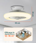 Ventilatore con dimensioni 55x22cm, efficace per stanze da 12 a 16 mq, design compatto e potente da soffitto
