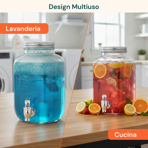 Dispenser in Vetro 4L con Rubinetto per Acqua, Succhi, Tè e Bevande Fredde