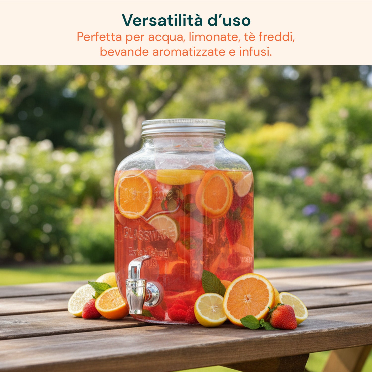 Avilia Dispenser In Vetro Per Bevande 4L Con Rubinetto Cromato