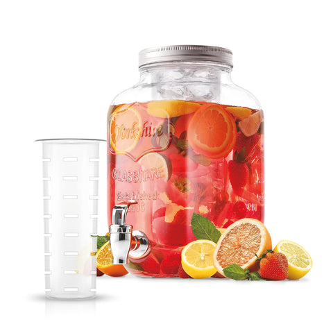 Dispenser in Vetro 4L con Rubinetto per Acqua, Succhi, Tè e Bevande Fredde