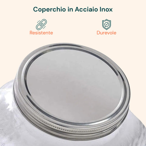 Dispenser Bevande in Vetro 8L con Rubinetto in Acciaio