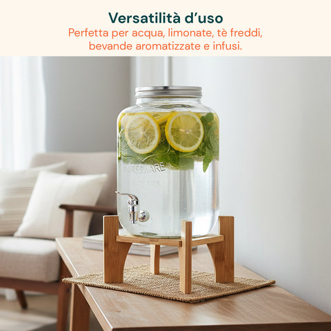 Dispenser Bevande in Vetro 8L con Rubinetto in Acciaio