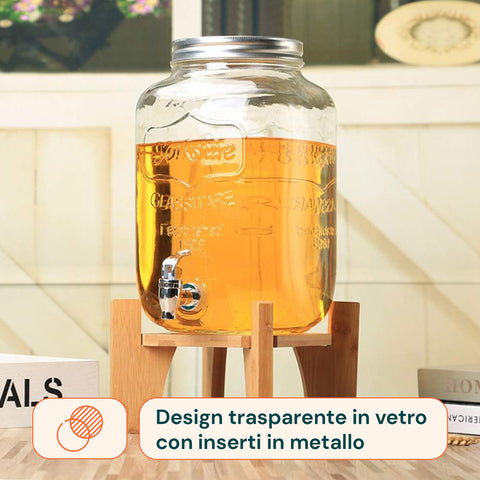 Dispenser Bevande in Vetro 8L con Rubinetto in Acciaio