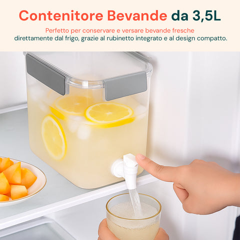 Contenitore per Bevande 3,5 Litri con Tappo Ermetico e Rubinetto Antigoccia
