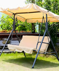 Dondolo da Giardino 3 Posti in Acciaio con Tettoia Regolabile e Cuscini Beige Ean-8023755056797