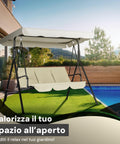 Dondolo da Giardino 3 Posti in Acciaio con Tettoia Regolabile e Cuscini Beige Ean-8023755056797