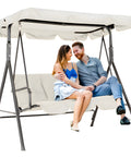 Dondolo da Giardino 3 Posti in Acciaio con Tettoia Regolabile e Cuscini Beige Ean-8023755056797
