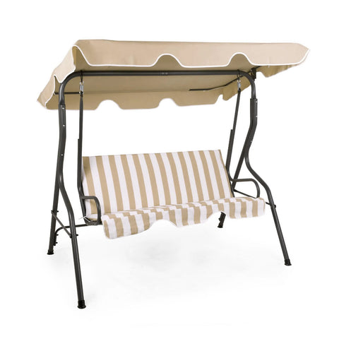 Dondolo 3 Posti Con Tettuccio In Acciaio Antracite E Seduta Beige