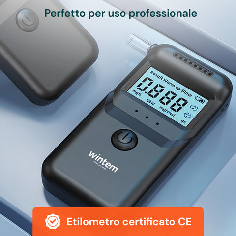 Etilometro professionale certificato CE Wintem per uso professionale con display digitale preciso e design compatto