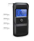 Etilometro digitale portatile con display LCD blu, 5 boccagli inclusi e design compatto nero per test alcolici precisi
