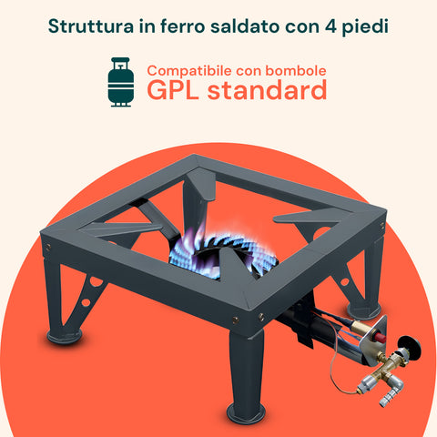 Fornellone a Gas 7,5 Kw con Termocoppia e Bruciatore da 170mm