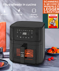 Friggitrice ad aria 8 litri in cucina moderna con display touch LED, temperatura regolabile 60-200°C e 8 programmi automatici per cottura salutare