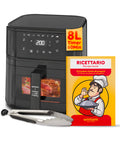 Friggitrice ad aria 8L con ricettario incluso da 10 gustose ricette, timer 60 minuti e capacità ideale per famiglie numerose