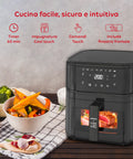 Friggitrice ad aria con timer 60 minuti, comandi touch cool touch, impugnatura sicura e finestra frontale per controllo cottura