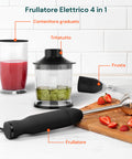 Frullatore elettrico 4 in 1 con contenitore graduato, tritatutto, frusta e frullatore per preparazioni multifunzione