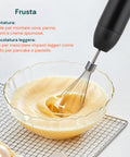 Frusta per montatura uova, panna, albumi e creme spumose, mescolatura leggera per impasti pancake e pastelle perfette