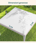 Gazebo con dimensioni generose 3x3 metri, spazioso per giardino con misure dettagliate