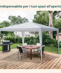 Gazebo installato su terrazza in legno con barbecue e tavolo, ideale per spazi aperti esterni
