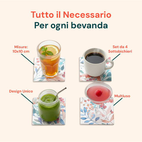 Set 4 Sottobicchieri Quadrati 10x10cm