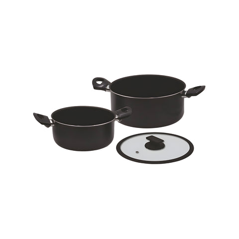 Set 2 Casseruole In Alluminio Con Coperchio In Vetro 20/24cm Nero