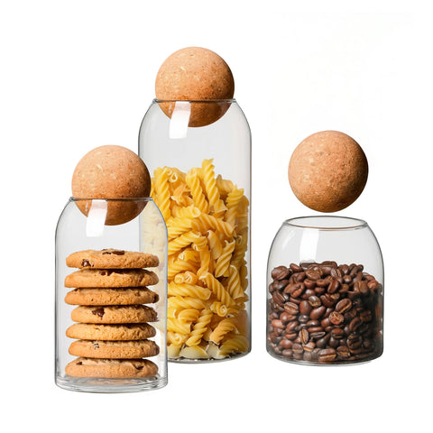 Barattoli in Vetro con Tappo in Sughero da 1000, 800 e 500 ml Resistenti