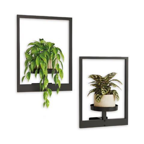 Porta piante da parete in metallo nero, set 2 cornici 30x40 cm
