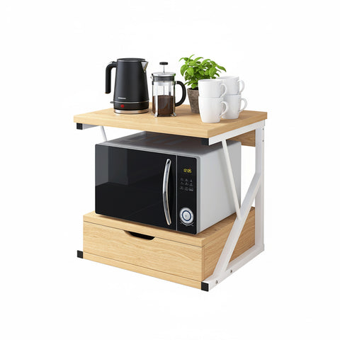 Supporto Microonde da Cucina in Legno con Cassetto e Ripiano Superiore