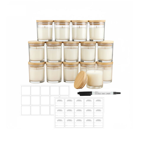 avilia set 15 barattoli in vetro per candele da 170 ml con coperchio in bambu ean 8056819053593