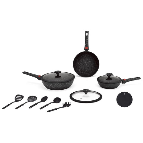 Set Padelle 12 Pezzi Nere Ad Induzione Con Manici Removibili