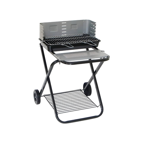 Barbecue Pieghevole in Acciaio Smaltato Nero con Ruote 60x80x84cm